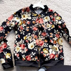 Black floral bomber jacket